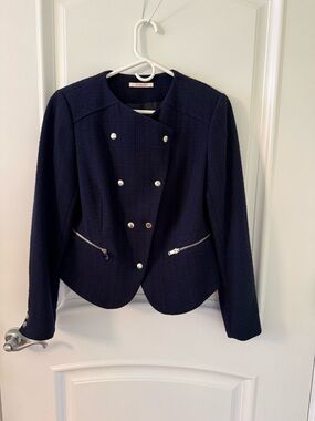 CAMAYEU French 
 Navy Double-Breasted Textured Jacket